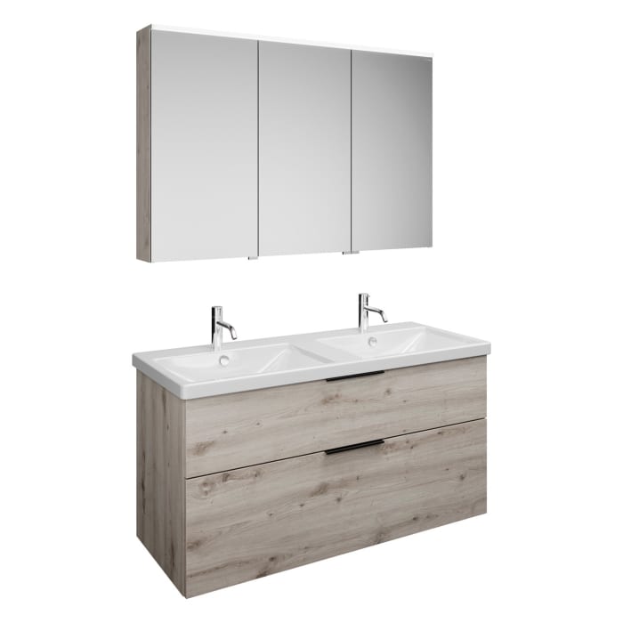 burgbad Eqio Möbelkombination inkl. Keramik-Doppelwaschtisch 123 cm, Doppeltür Spiegelschrank rechts, mit Griff G0200