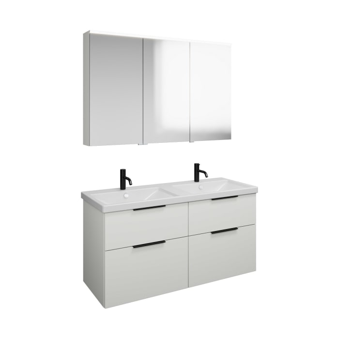 burgbad Eqio Möbelkombination inkl. Keramik-Doppelwaschtisch 123 cm, Doppeltür Spiegelschrank links, mit Griff G0200