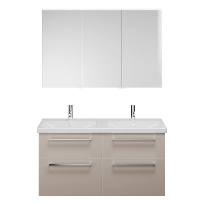 burgbad Eqio Möbelkombination inkl. Keramik-Doppelwaschtisch, Doppeltür Spiegelschrank 123 cm rechts, mit Stangengriff P95