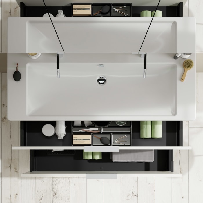 burgbad Eqio Möbelkombination inkl. Keramik-Doppelwaschtisch 123 cm rechts, mit Griff G0146