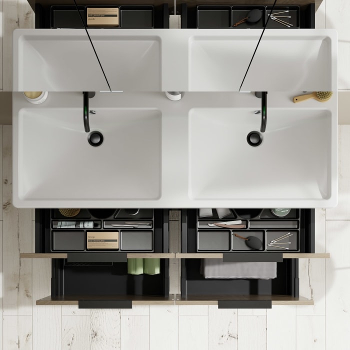 burgbad Eqio Möbelkombination inkl. Keramik-Doppelwaschtisch 123 cm, Doppeltür Spiegelschrank links, mit Griff G0200