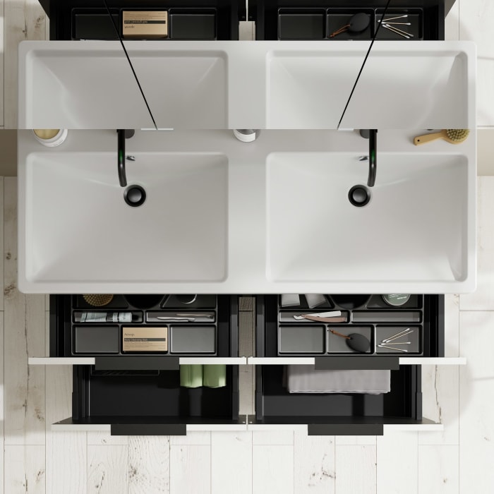 burgbad Eqio Möbelkombination inkl. Keramik-Doppelwaschtisch 123 cm, Doppeltür Spiegelschrank links, mit Griff G0200