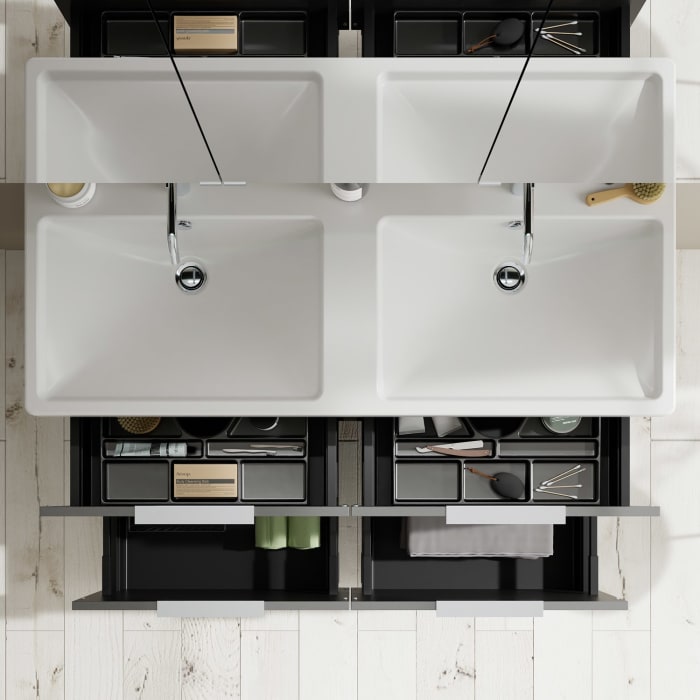 burgbad Eqio Möbelkombination inkl. Keramik-Doppelwaschtisch 123 cm, Doppeltür Spiegelschrank links, mit Griff G0146