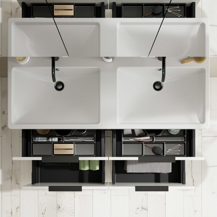 burgbad Eqio Möbelkombination inkl. Keramik-Doppelwaschtisch 123 cm, Doppeltür Spiegelschrank rechts, mit Griff G0200