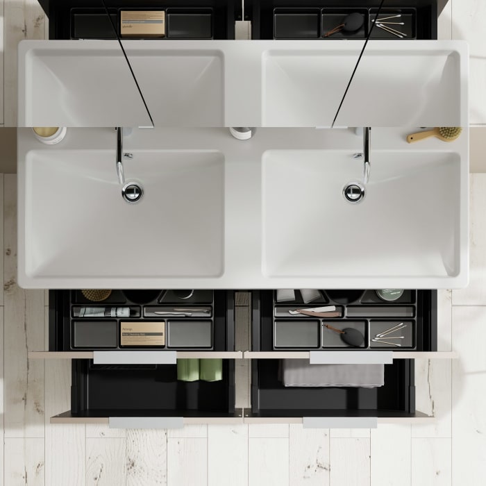 burgbad Eqio Möbelkombination inkl. Keramik-Doppelwaschtisch 123 cm, Doppeltür Spiegelschrank rechts, mit Griff G0146