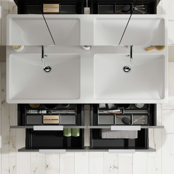 burgbad Eqio Möbelkombination inkl. Keramik-Doppelwaschtisch 123 cm, Doppeltür Spiegelschrank rechts, mit Griff G0146