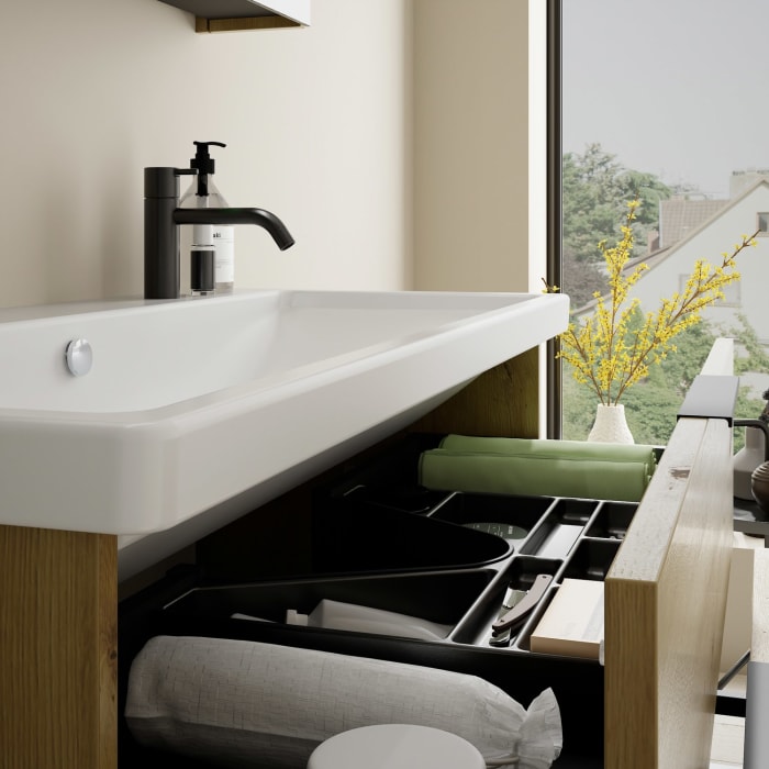 burgbad Eqio Möbelkombination inkl. Keramik-Waschtisch 103 cm, 2 Hahnlöcher, mit Griff G0200