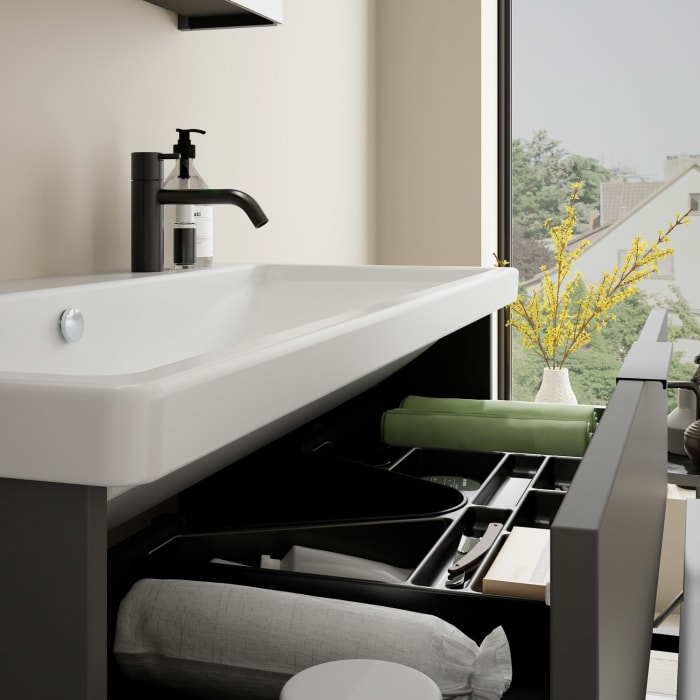 burgbad Eqio Möbelkombination inkl. Keramik-Waschtisch 103 cm, 2 Hahnlöcher, mit Griff G0200