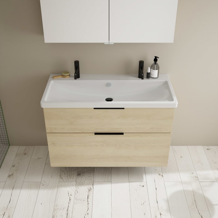 burgbad Eqio Möbelkombination inkl. Keramik-Waschtisch 103 cm, 2 Hahnlöcher, mit Griff G0200