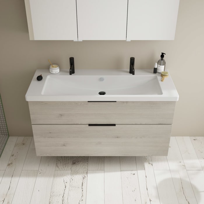 burgbad Eqio Möbelkombination inkl. Keramik-Doppelwaschtisch 123 cm links, mit Griff G0200