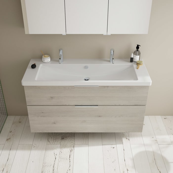 burgbad Eqio Möbelkombination inkl. Keramik-Doppelwaschtisch 123 cm rechts, mit Griff G0146
