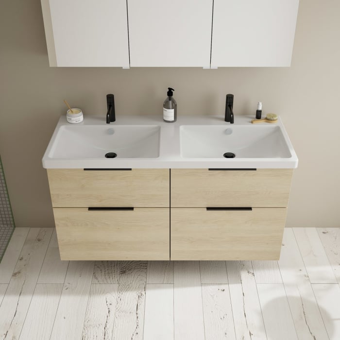 burgbad Eqio Möbelkombination inkl. Keramik-Doppelwaschtisch 123 cm, Doppeltür Spiegelschrank rechts, mit Griff G0200