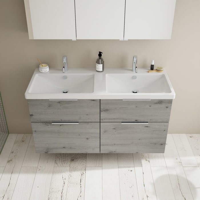 burgbad Eqio Möbelkombination inkl. Keramik-Doppelwaschtisch 123 cm, Doppeltür Spiegelschrank rechts, mit Griff G0146