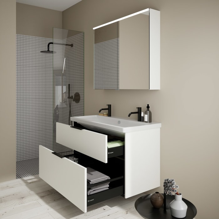 burgbad Eqio Möbelkombination inkl. Keramik-Waschtisch 103 cm, 2 Hahnlöcher, mit Griff G0200