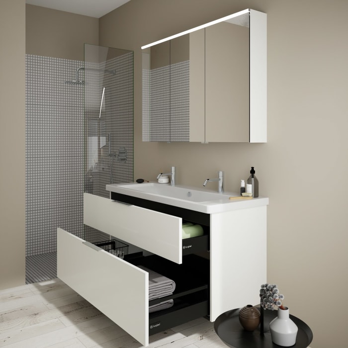 burgbad Eqio Möbelkombination inkl. Keramik-Doppelwaschtisch 123 cm rechts, mit Griff G0146