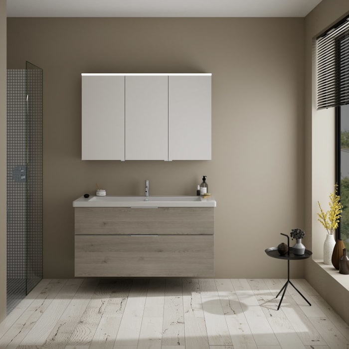 burgbad Eqio Möbelkombination inkl. Keramik-Waschtisch 123 cm, Doppeltür Spiegelschrank rechts, mit Griff G0146