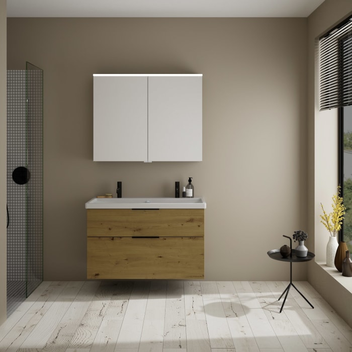 burgbad Eqio Möbelkombination inkl. Keramik-Waschtisch 103 cm, 2 Hahnlöcher, mit Griff G0200