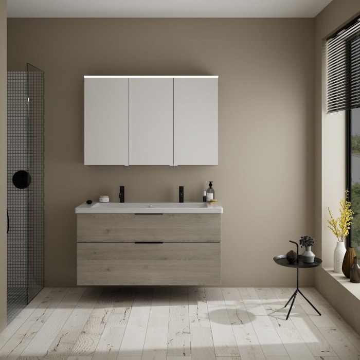 burgbad Eqio Möbelkombination inkl. Keramik-Doppelwaschtisch 123 cm rechts, mit Griff G0200