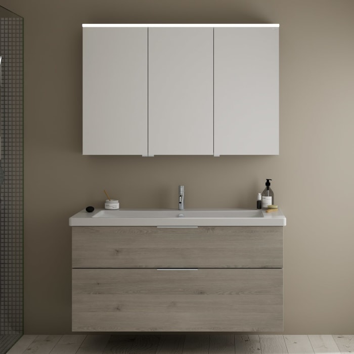 burgbad Eqio Möbelkombination inkl. Keramik-Waschtisch 123 cm, Doppeltür Spiegelschrank links, mit Griff G0146