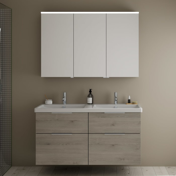 burgbad Eqio Möbelkombination inkl. Keramik-Doppelwaschtisch 123 cm, Doppeltür Spiegelschrank rechts, mit Griff G0146