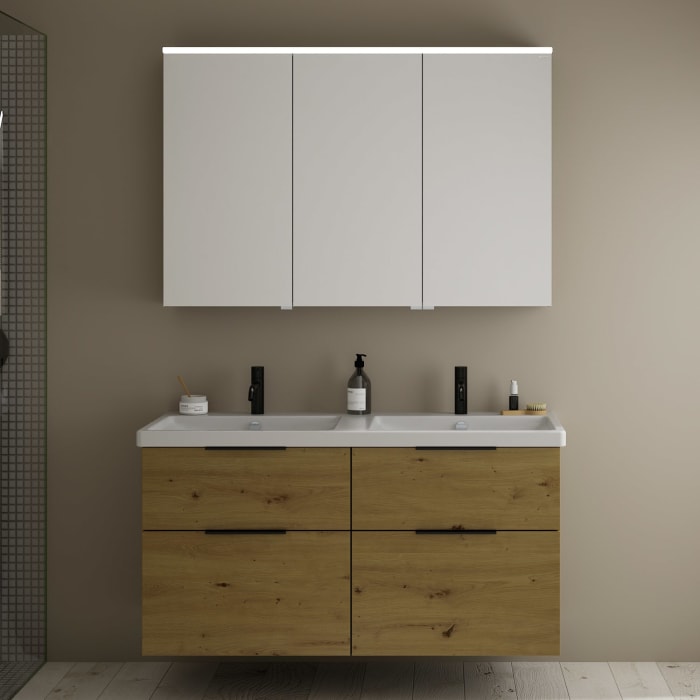 burgbad Eqio Möbelkombination inkl. Keramik-Doppelwaschtisch 123 cm, Doppeltür Spiegelschrank rechts, mit Griff G0200