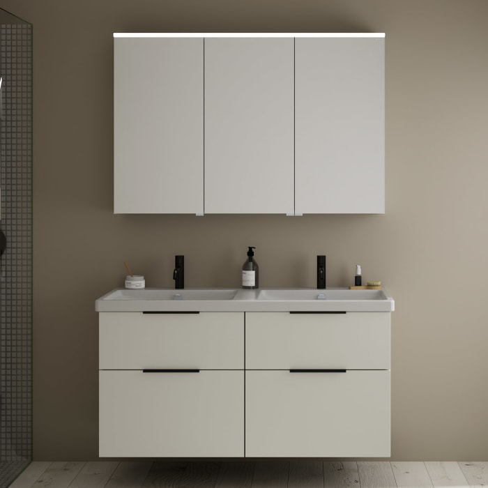 burgbad Eqio Möbelkombination inkl. Keramik-Doppelwaschtisch 123 cm, Doppeltür Spiegelschrank rechts, mit Griff G0200