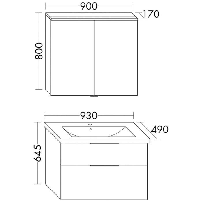 burgbad Eqio Möbelkombination inkl. Keramik-Waschtisch 93 cm, mit Griff G0146