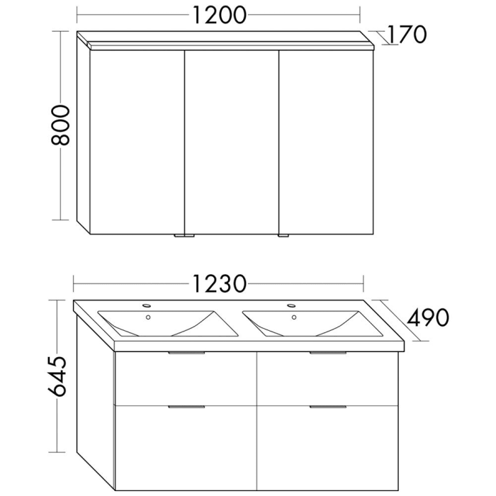 burgbad Eqio Möbelkombination inkl. Keramik-Doppelwaschtisch 123 cm, Doppeltür Spiegelschrank links, mit Stangengriff P95