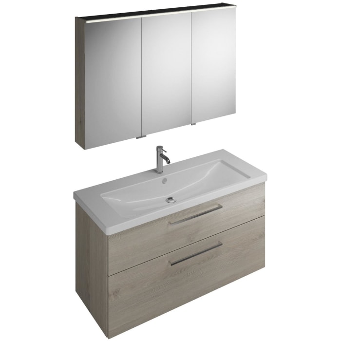 burgbad Eqio Möbelkombination inkl. Keramik-Waschtisch 123 cm , Doppeltür Spiegelschrank links, mit Stangengriff P95