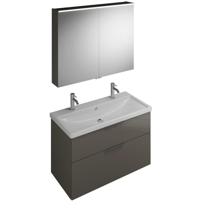 burgbad Eqio Möbelkombination inkl. Keramik-Waschtisch 103 cm, 2 Hahnlöcher, mit Griff G0200