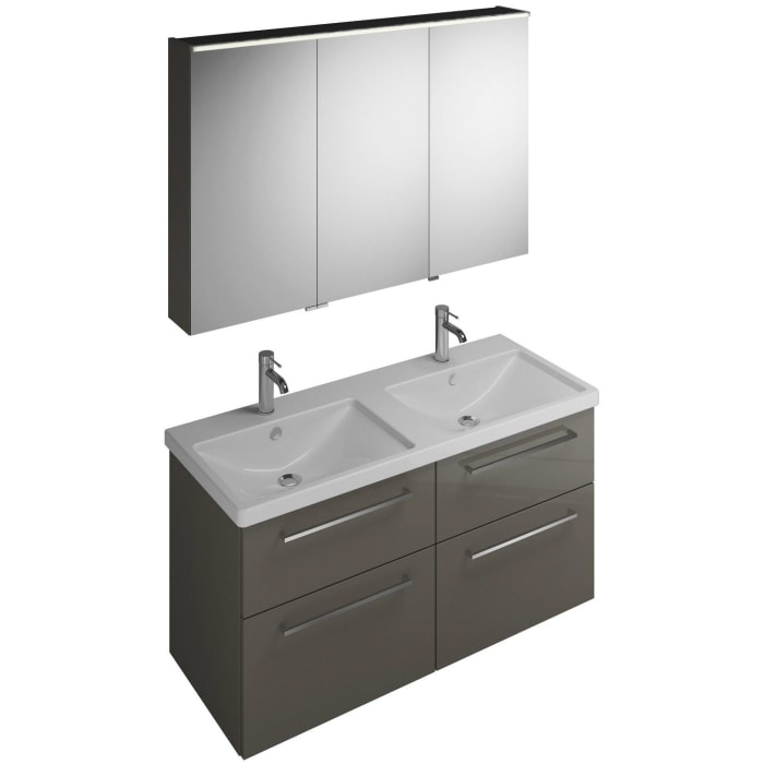 burgbad Eqio Möbelkombination inkl. Keramik-Doppelwaschtisch 123 cm, Doppeltür Spiegelschrank links, mit Stangengriff P95