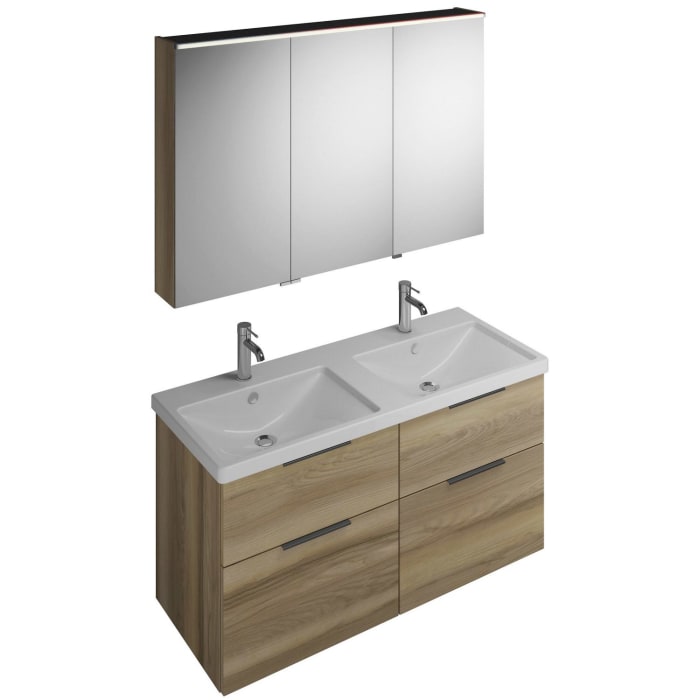 burgbad Eqio Möbelkombination inkl. Keramik-Doppelwaschtisch 123 cm, Doppeltür Spiegelschrank links, mit Griff G0200