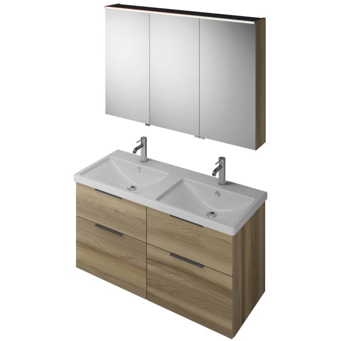 burgbad Eqio Möbelkombination inkl. Keramik-Doppelwaschtisch 123 cm, Doppeltür Spiegelschrank rechts, mit Griff G0200