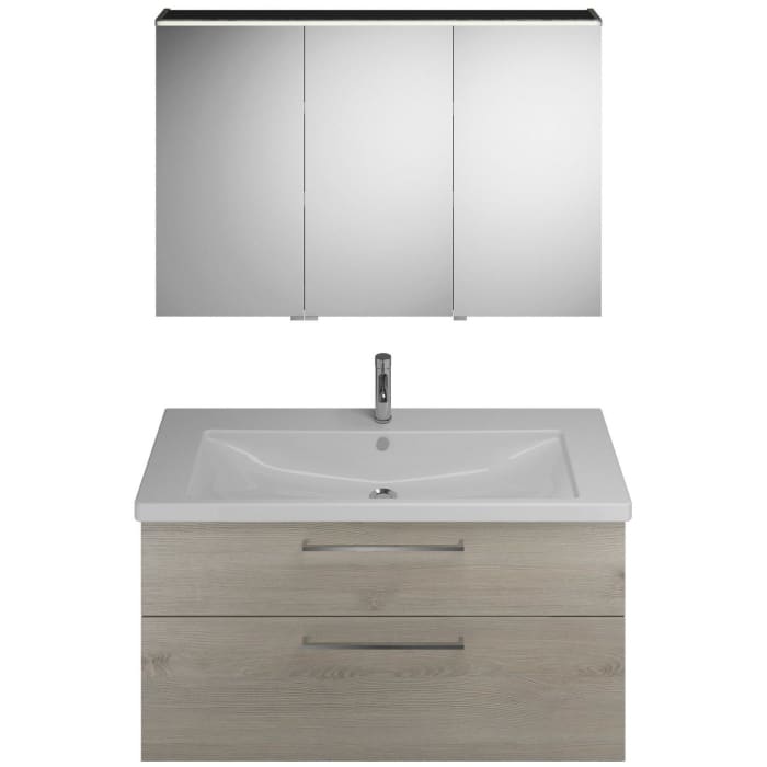 burgbad Eqio Möbelkombination inkl. Keramik-Waschtisch 123 cm , Doppeltür Spiegelschrank links, mit Stangengriff P95
