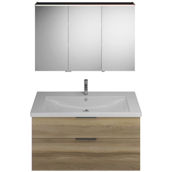 burgbad Eqio Möbelkombination inkl. Keramik-Waschtisch 123 cm, Doppeltür Spiegelschrank links, mit Griff G0200