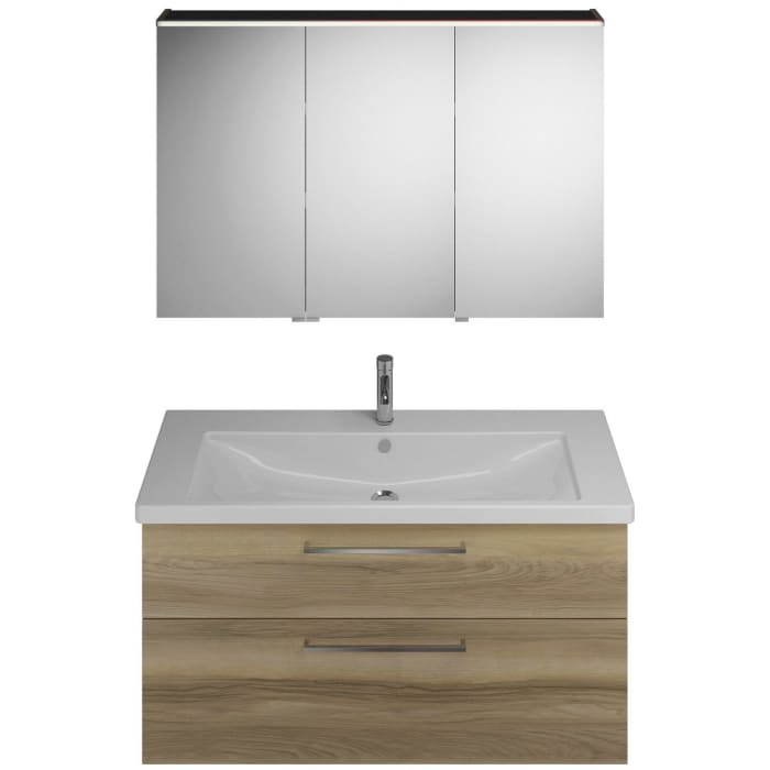 burgbad Eqio Möbelkombination inkl. Keramik-Waschtisch 123 cm , Doppeltür Spiegelschrank links, mit Stangengriff P95