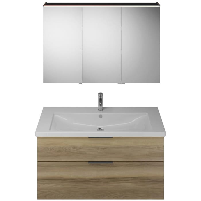 burgbad Eqio Möbelkombination inkl. Keramik-Waschtisch 123 cm, Doppeltür Spiegelschrank rechts, mit Griff G0200 schwarz matt