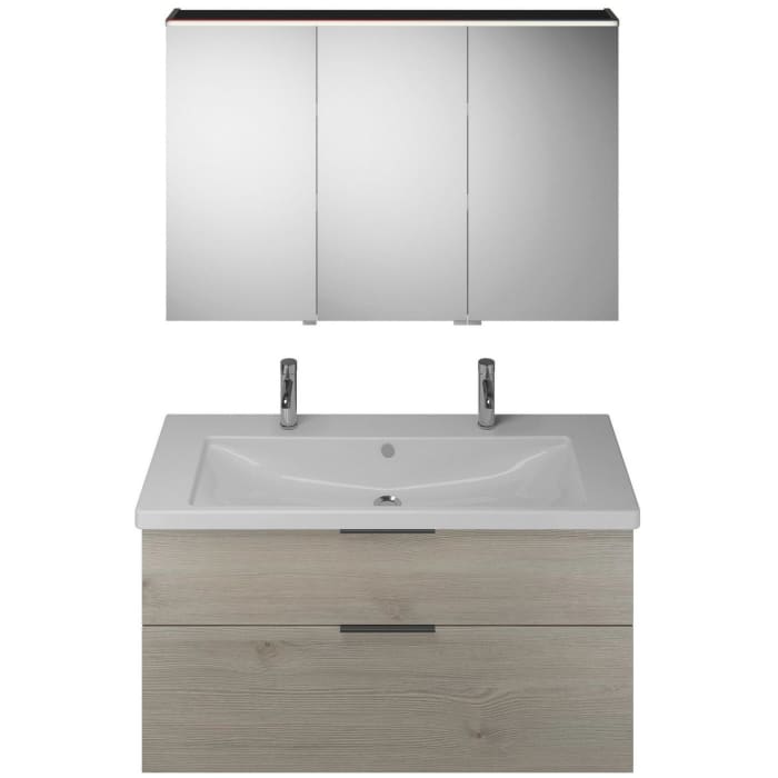 burgbad Eqio Möbelkombination inkl. Keramik-Doppelwaschtisch 123 cm rechts, mit Griff G0200