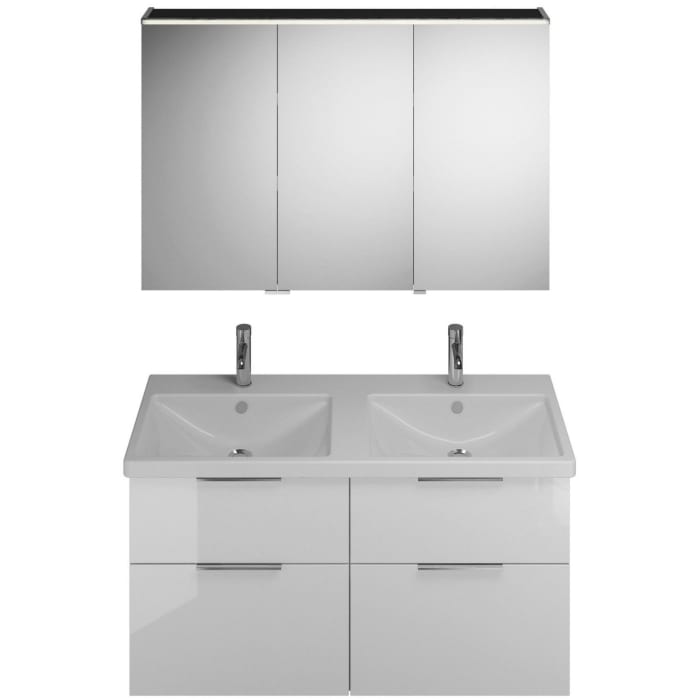 burgbad Eqio Möbelkombination inkl. Keramik-Doppelwaschtisch 123 cm, Doppeltür Spiegelschrank links, mit Griff G0146