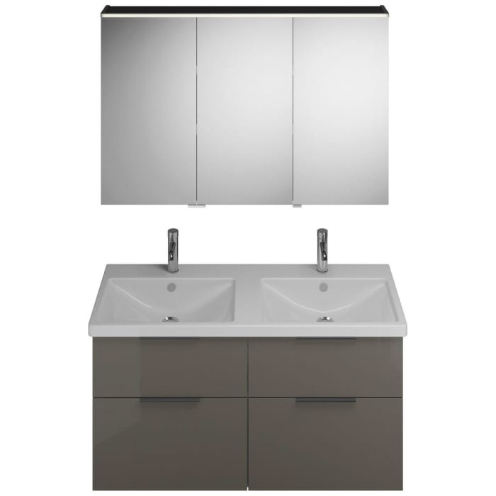 burgbad Eqio Möbelkombination inkl. Keramik-Doppelwaschtisch 123 cm, Doppeltür Spiegelschrank links, mit Griff G0200