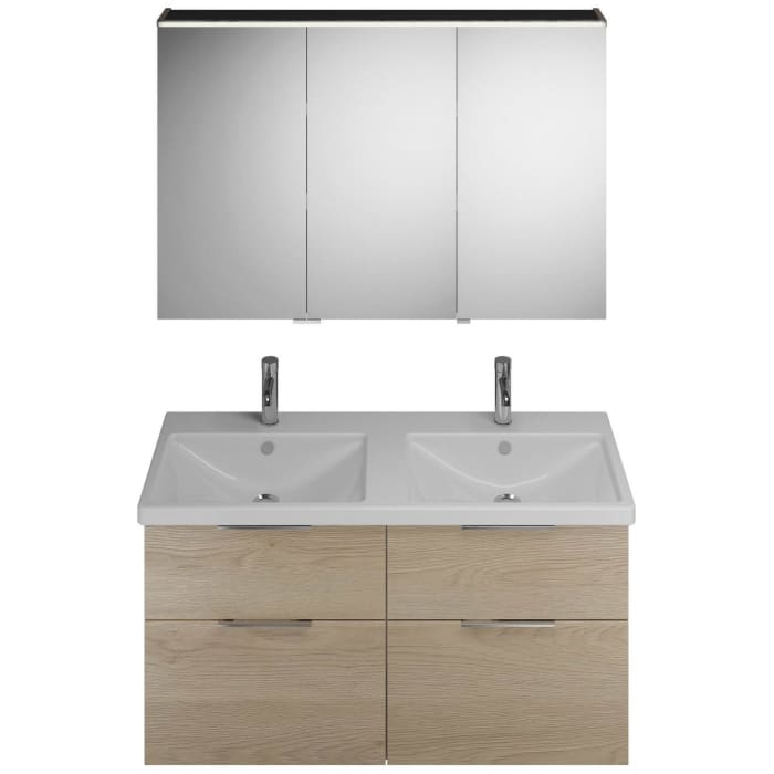 burgbad Eqio Möbelkombination inkl. Keramik-Doppelwaschtisch 123 cm, Doppeltür Spiegelschrank links, mit Griff G0146