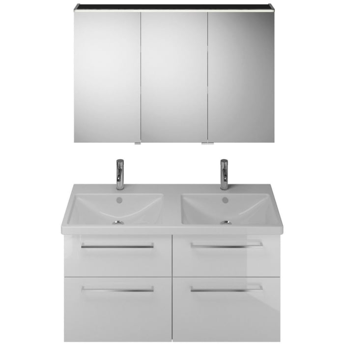 burgbad Eqio Möbelkombination inkl. Keramik-Doppelwaschtisch, Doppeltür Spiegelschrank 123 cm rechts, mit Stangengriff P95
