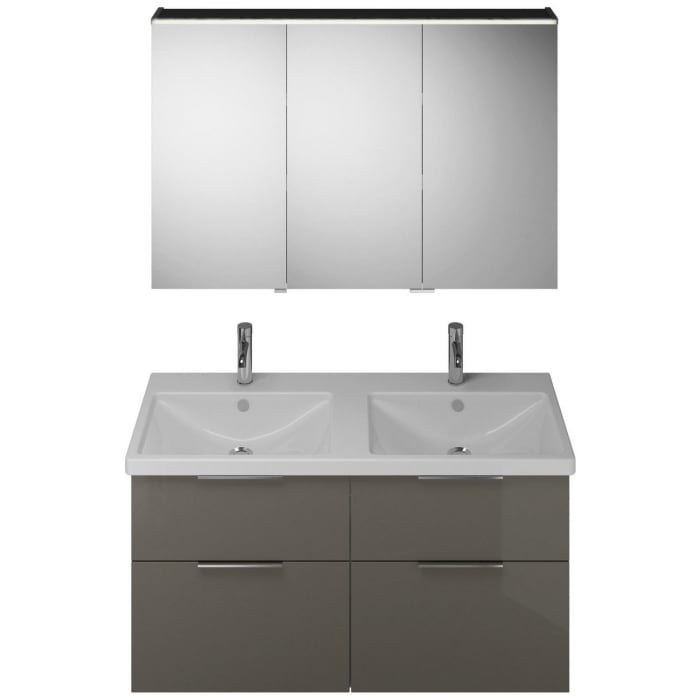 burgbad Eqio Möbelkombination inkl. Keramik-Doppelwaschtisch 123 cm, Doppeltür Spiegelschrank rechts, mit Griff G0146