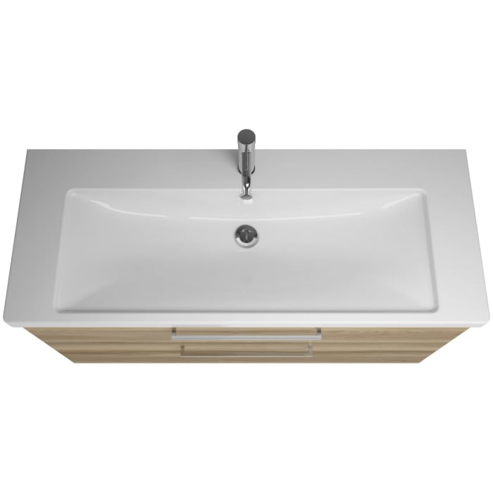 burgbad Eqio Möbelkombination inkl. Keramik-Waschtisch 123 cm , Doppeltür Spiegelschrank links, mit Stangengriff P95