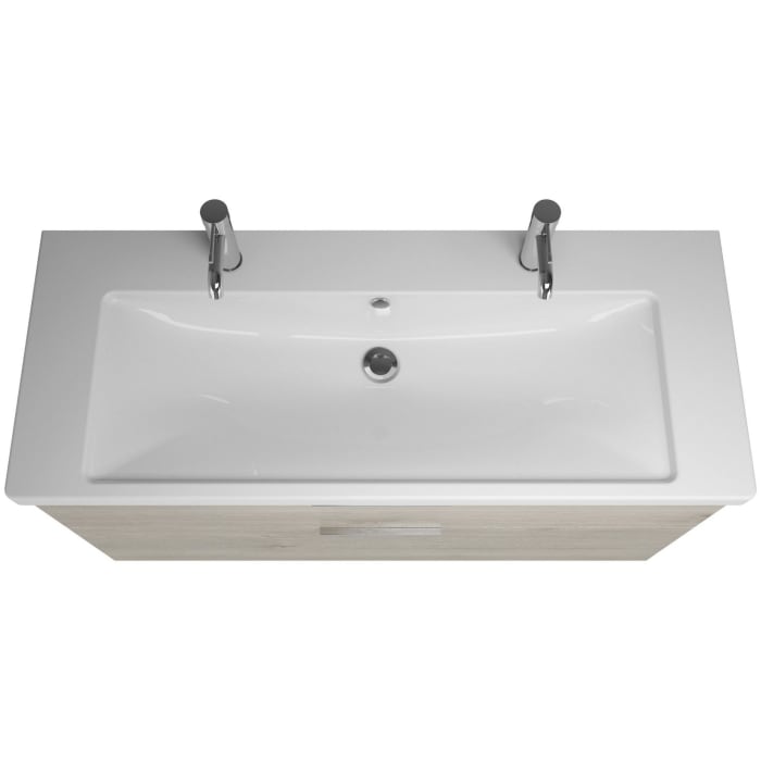 burgbad Eqio Möbelkombination inkl. Keramik-Doppelwaschtisch 123 cm links, mit Griff G0146