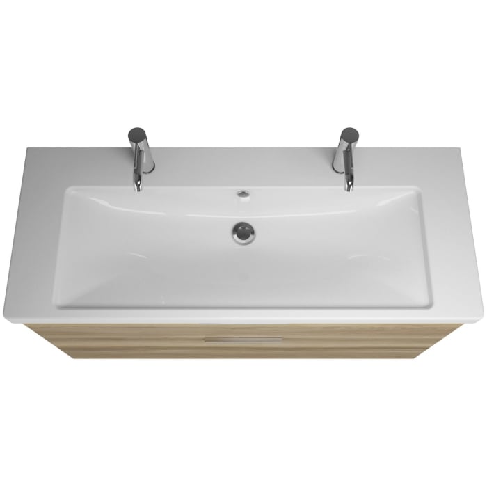 burgbad Eqio Möbelkombination inkl. Keramik-Doppelwaschtisch 123 cm links, mit Griff G0146