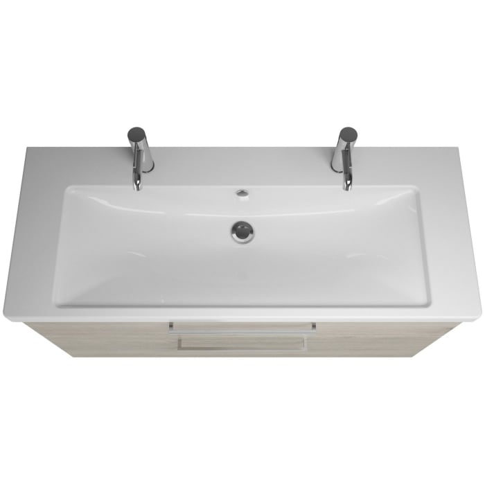 burgbad Eqio Möbelkombination inkl. Keramik-Doppelwaschtisch 123 cm rechts, mit Stangengriff P95