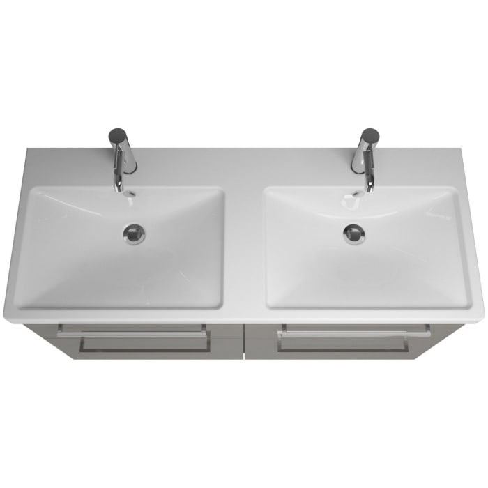 burgbad Eqio Möbelkombination inkl. Keramik-Doppelwaschtisch 123 cm, Doppeltür Spiegelschrank links, mit Stangengriff P95