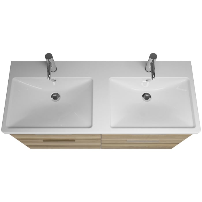 burgbad Eqio Möbelkombination inkl. Keramik-Doppelwaschtisch 123 cm, Doppeltür Spiegelschrank links, mit Griff G0146