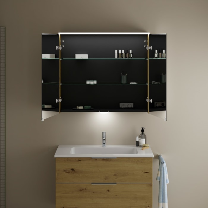 burgbad Eqio Spiegelschrank mit LED-Aufsatzleuchte und LED-Waschtischbeleuchtung 90 cm